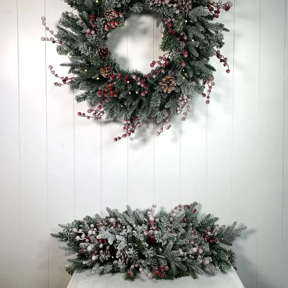 National Tree Company HGTV LED Pre-Lit Battery Timer Large Snowy Garland Swag
